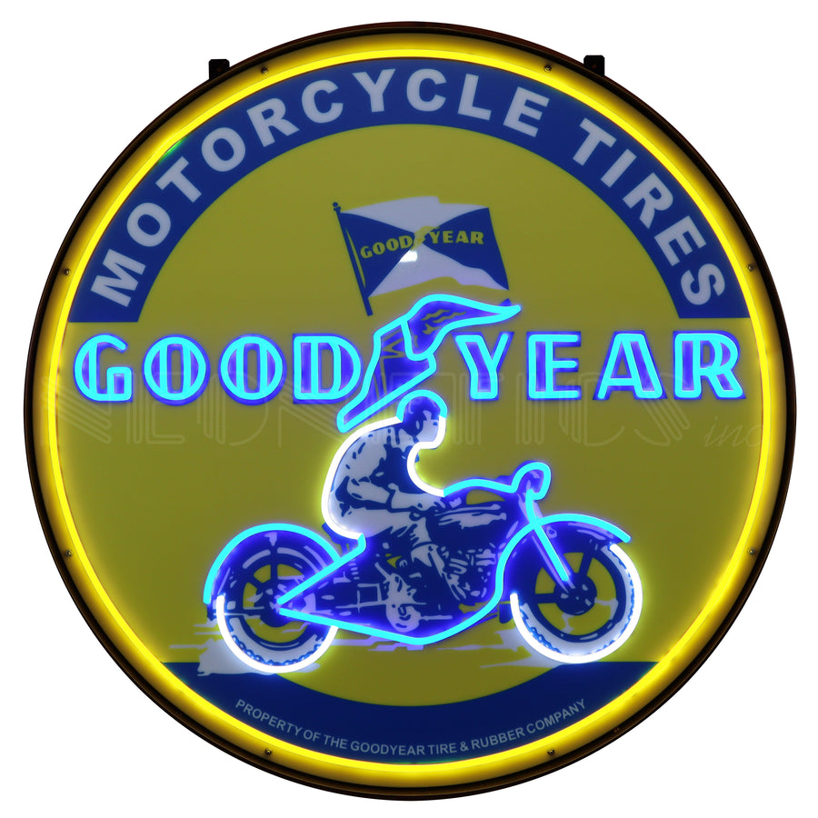 Goodyear Vintage Motorcycle LED Flex-Neon Sign in Steel Can